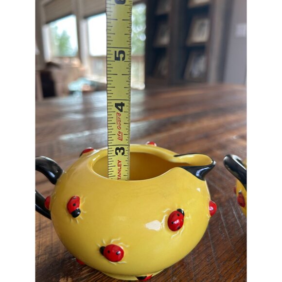 Department 56 Yellow Ladybug Sugar & Creamer Set By Department 56 Hand-Painted C - Picture 9 of 11